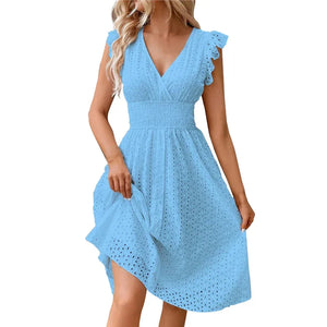 Vestido de Verano con Escote en V y Ojetes para Mujer