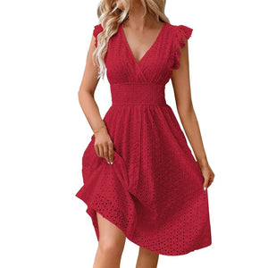 Vestido de Verano con Escote en V y Ojetes para Mujer