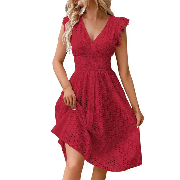 Vestido de Verano con Escote en V y Ojetes para Mujer