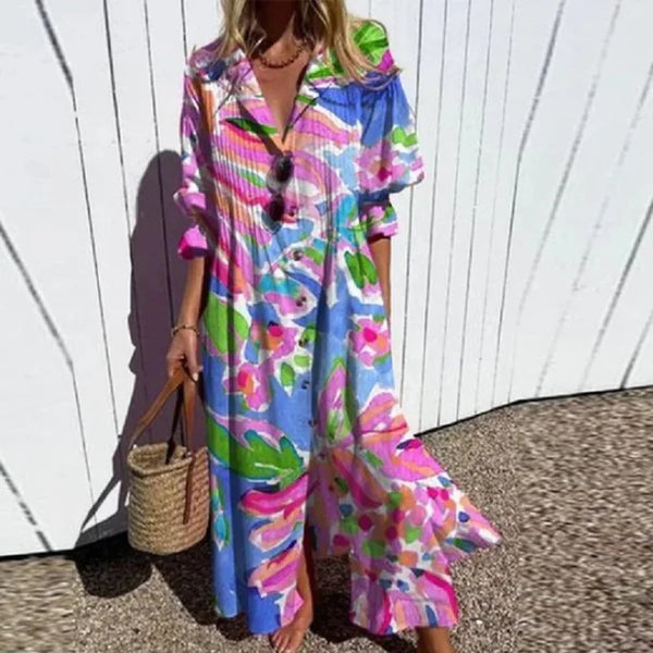 Women's Artistic Floral Print Maxi Dress
