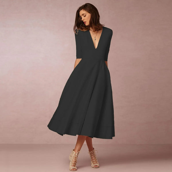 Women's V-Neck A-Line Fit Midi Dress
