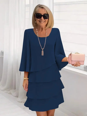 Women's Short Tiered Ruffle Dress with Bell Sleeves