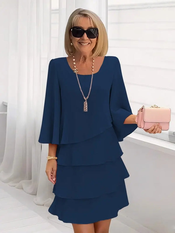 Women's Short Tiered Ruffle Dress with Bell Sleeves
