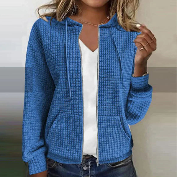 Women's Plaid Hoodie Jacket with Check Pattern