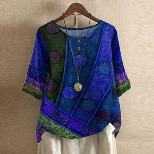 Women's Vintage Floral Print Blouse with Artistic Detail