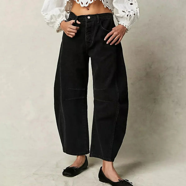 Pantalones de mujer de talle alto, pierna ancha y corte cropped