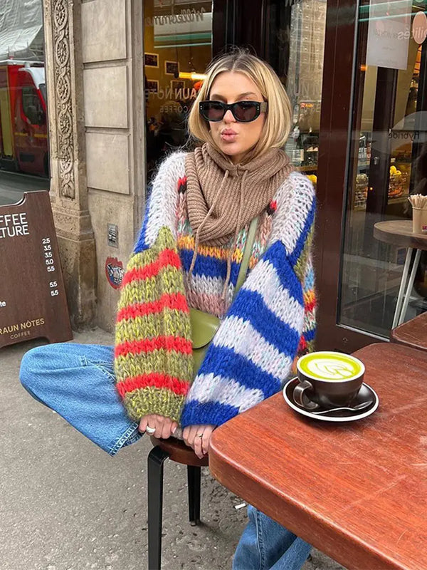 Suéter atrevido multicolor de mohair, cómodo y acogedor para mujer