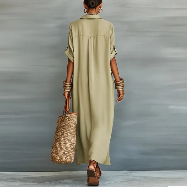 Women's Short Sleeve Button-Down Shirt Maxi Dress