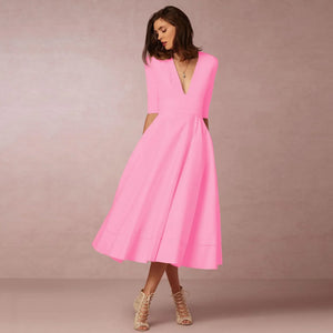 Women's V-Neck A-Line Fit Midi Dress