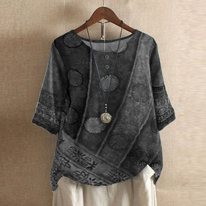 Women's Vintage Floral Print Blouse with Artistic Detail