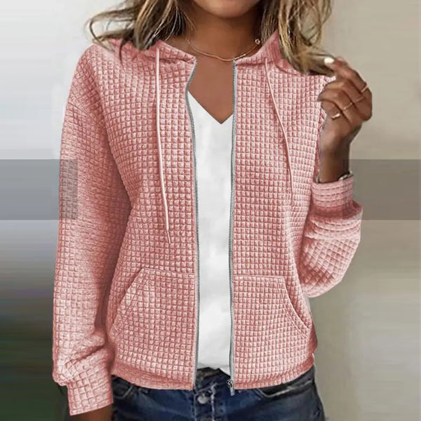 Women's Plaid Hoodie Jacket with Check Pattern