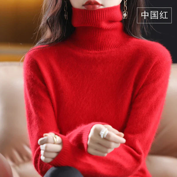 Suéter de cuello alto para mujer, top ajustado de punto suave