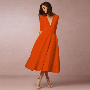 Women's V-Neck A-Line Fit Midi Dress