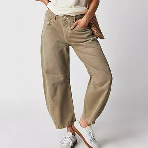Pantalones de mujer de talle alto, pierna ancha y corte cropped