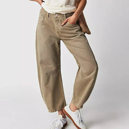 Pantalones de mujer de talle alto, pierna ancha y corte cropped