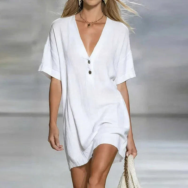 Vestido mini informal de mujer con cuello en V y corte holgado y relajado