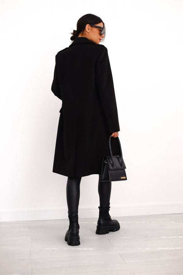 Women's Double-Breasted Long Overcoat with Lapel Collar