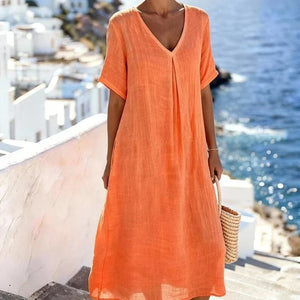Vestido midi informal holgado para mujer con escote en V