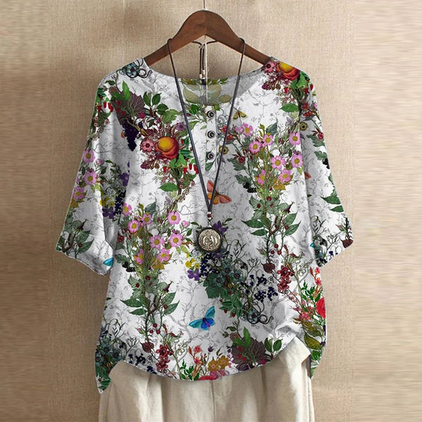 Women's Vintage Floral Print Blouse with Artistic Detail