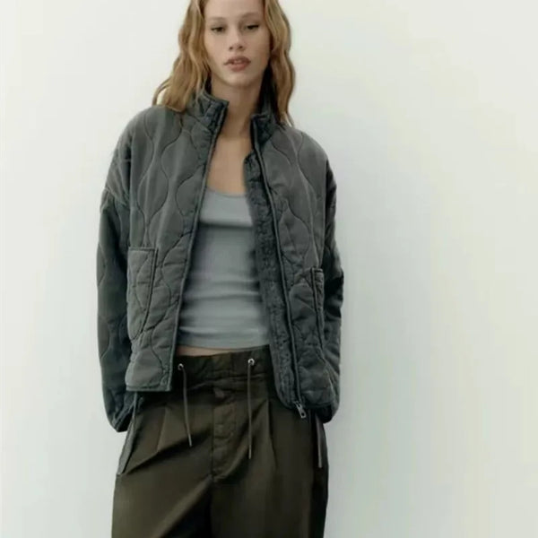 Quilted Zip-Up Casual Padded Jacket for Women