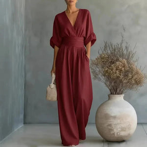 Women's Chiffon V-Neck Wide-Leg Jumpsuit