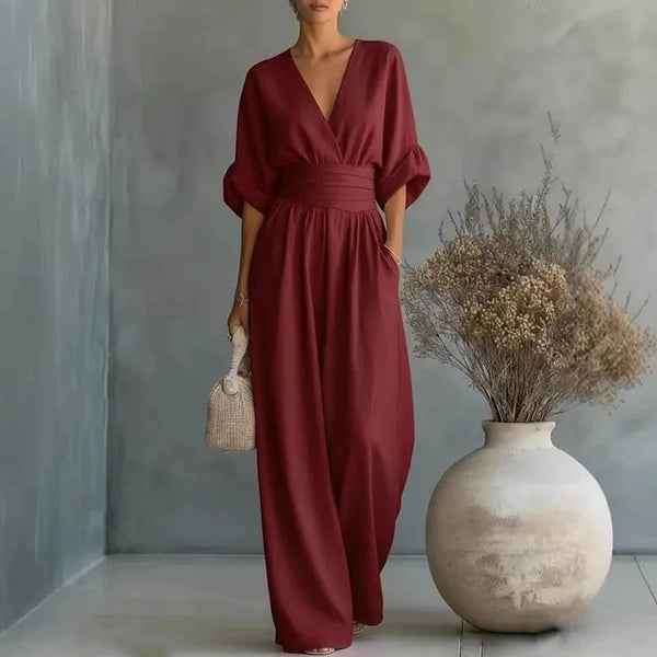 Women's Chiffon V-Neck Wide-Leg Jumpsuit