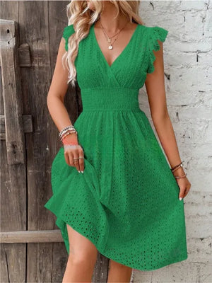 Vestido de Verano con Escote en V y Ojetes para Mujer