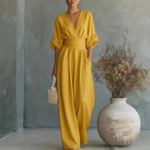 Women's Chiffon V-Neck Wide-Leg Jumpsuit
