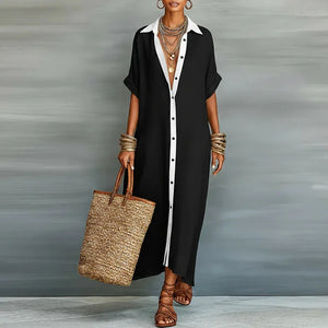 Women's Short Sleeve Button-Down Shirt Maxi Dress