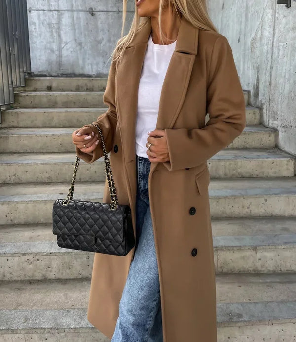 Elegant Longline Button-Up Women’s Trench Coat