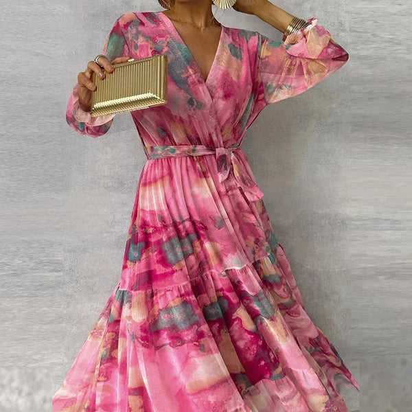 Women’s Floral Long Sleeve Flowing Maxi Wrap Dress