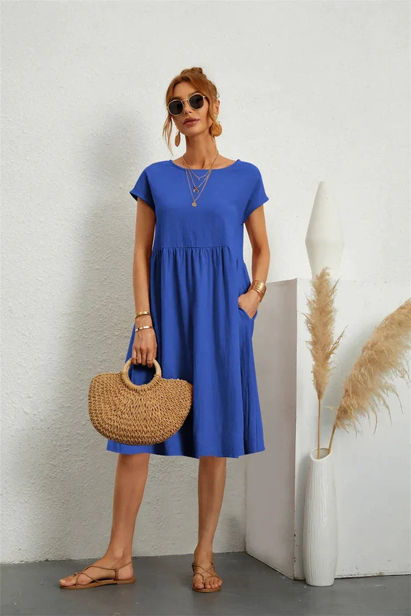 Women’s A-Line Summer Midi Dress with Pockets