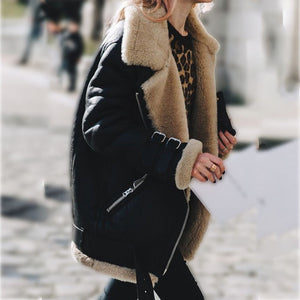 Women’s Faux Shearling Aviator Moto Winter Jacket