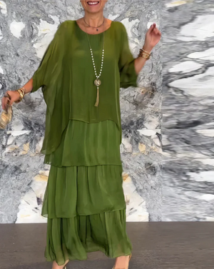 Vestido maxi bohemio de capas para mujer con ajuste suelto y estilo fluido para la noche