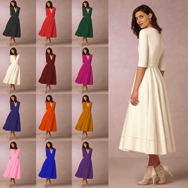 Women's V-Neck A-Line Fit Midi Dress