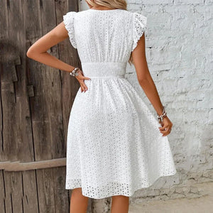 Vestido de Verano con Escote en V y Ojetes para Mujer