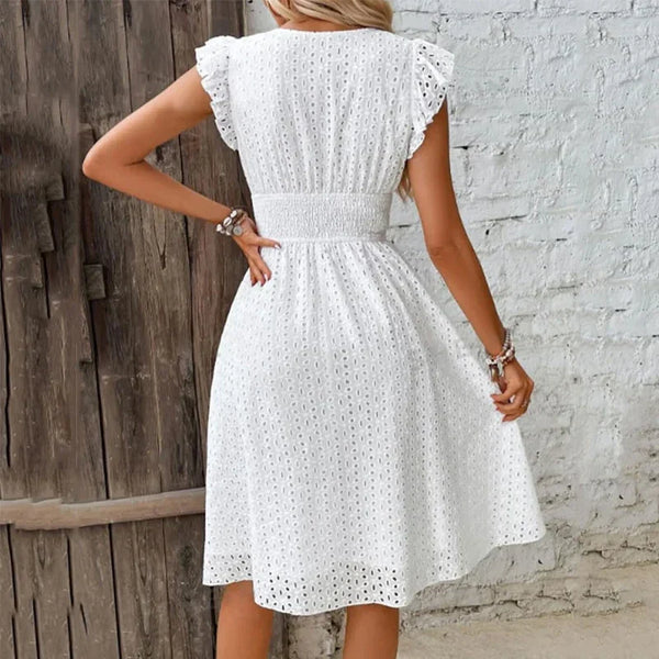 Vestido de Verano con Escote en V y Ojetes para Mujer