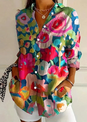 Women’s Colorful Floral Button-Front Blouse