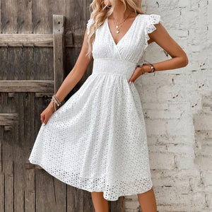 Vestido de Verano con Escote en V y Ojetes para Mujer