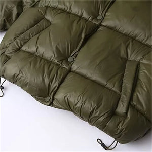 Chaqueta acolchada corta con capucha y abrigo grande para invierno para mujer