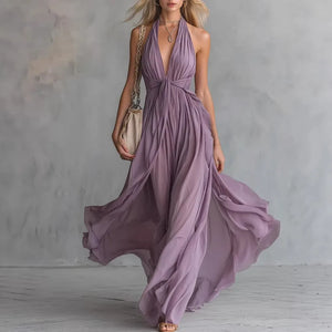 Women's Bohemian Halter  Maxi Dress with Deep V-Neckline