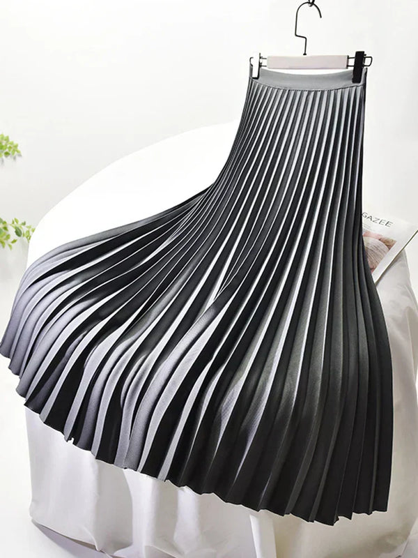 Elegant Pleated Elastic Waist Midi Skirt