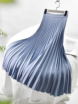 Elegant Pleated Elastic Waist Midi Skirt