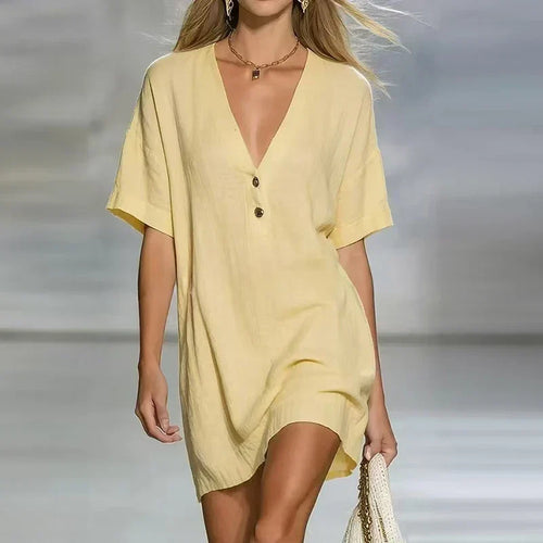 Vestido mini informal de mujer con cuello en V y corte holgado y relajado