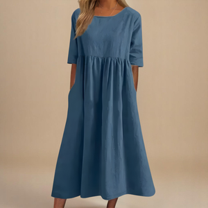 Women's Relaxed A-Line Midi Dress with Flowing Everyday Silhouette