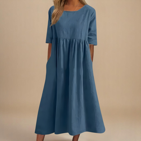 Women's Relaxed A-Line Midi Dress with Flowing Everyday Silhouette