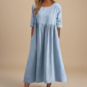 Women's Relaxed A-Line Midi Dress with Flowing Everyday Silhouette