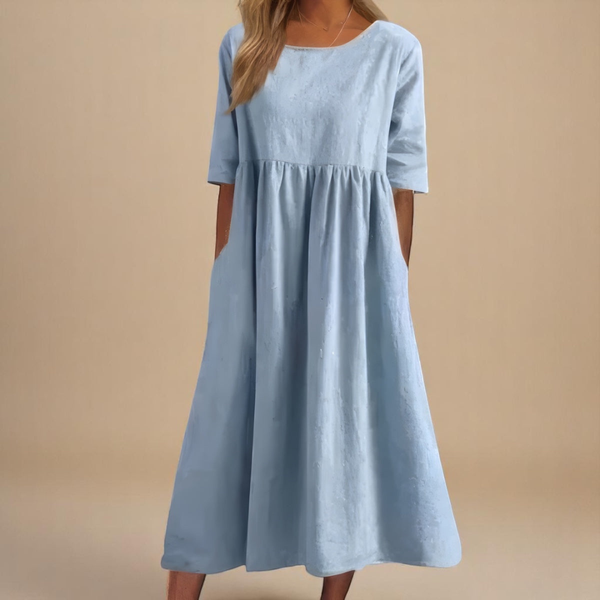 Women's Relaxed A-Line Midi Dress with Flowing Everyday Silhouette