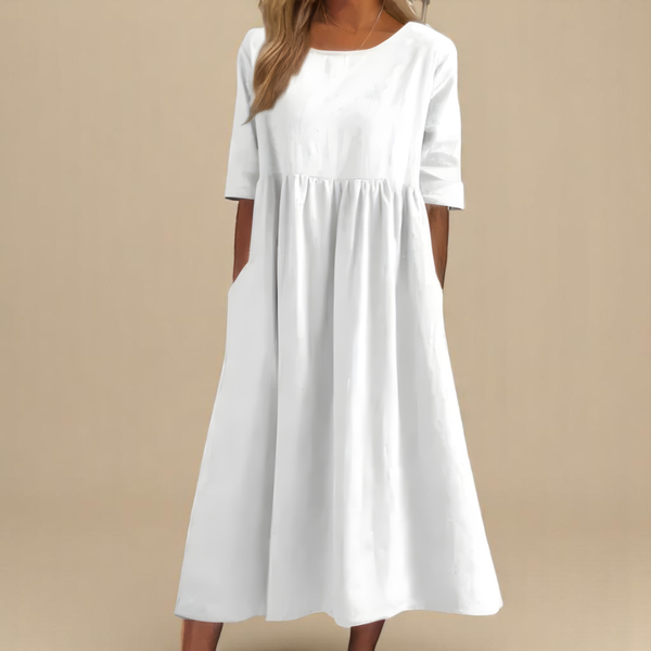Women's Relaxed A-Line Midi Dress with Flowing Everyday Silhouette