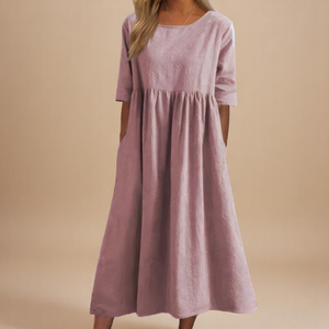 Women's Relaxed A-Line Midi Dress with Flowing Everyday Silhouette